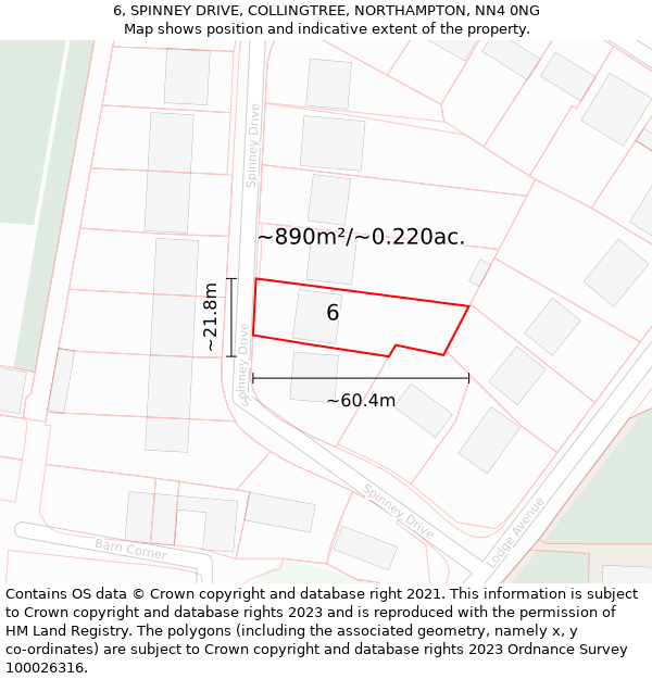 6, SPINNEY DRIVE, COLLINGTREE, NORTHAMPTON, NN4 0NG: Plot and title map