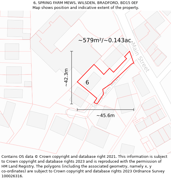 6, SPRING FARM MEWS, WILSDEN, BRADFORD, BD15 0EF: Plot and title map