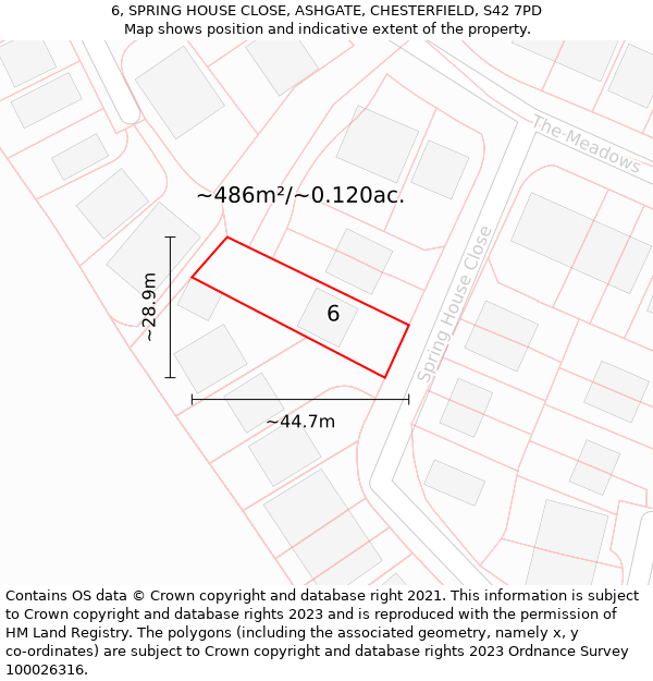 6, SPRING HOUSE CLOSE, ASHGATE, CHESTERFIELD, S42 7PD: Plot and title map