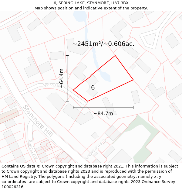 6, SPRING LAKE, STANMORE, HA7 3BX: Plot and title map