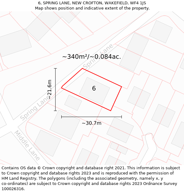 6, SPRING LANE, NEW CROFTON, WAKEFIELD, WF4 1JS: Plot and title map