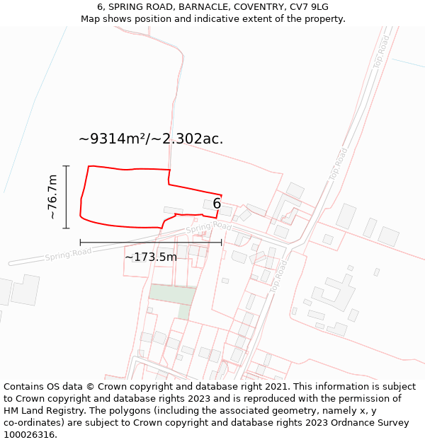 6, SPRING ROAD, BARNACLE, COVENTRY, CV7 9LG: Plot and title map