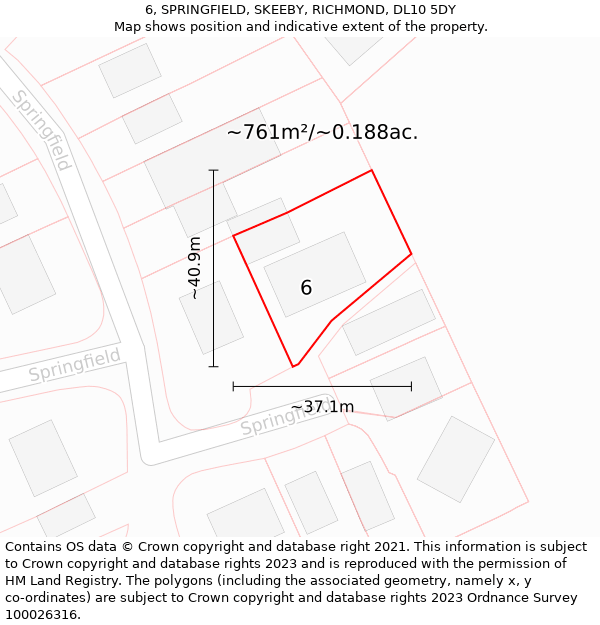 6, SPRINGFIELD, SKEEBY, RICHMOND, DL10 5DY: Plot and title map