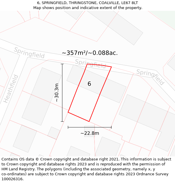 6, SPRINGFIELD, THRINGSTONE, COALVILLE, LE67 8LT: Plot and title map