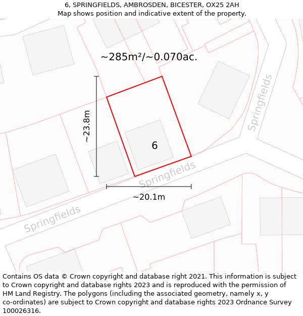 6, SPRINGFIELDS, AMBROSDEN, BICESTER, OX25 2AH: Plot and title map