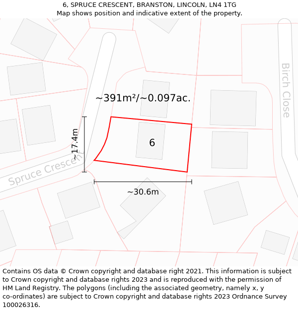 6, SPRUCE CRESCENT, BRANSTON, LINCOLN, LN4 1TG: Plot and title map