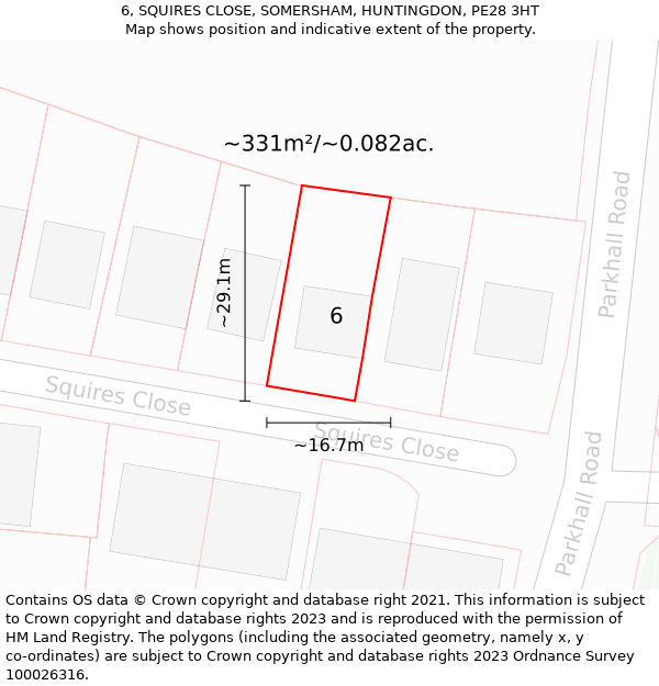 6, SQUIRES CLOSE, SOMERSHAM, HUNTINGDON, PE28 3HT: Plot and title map