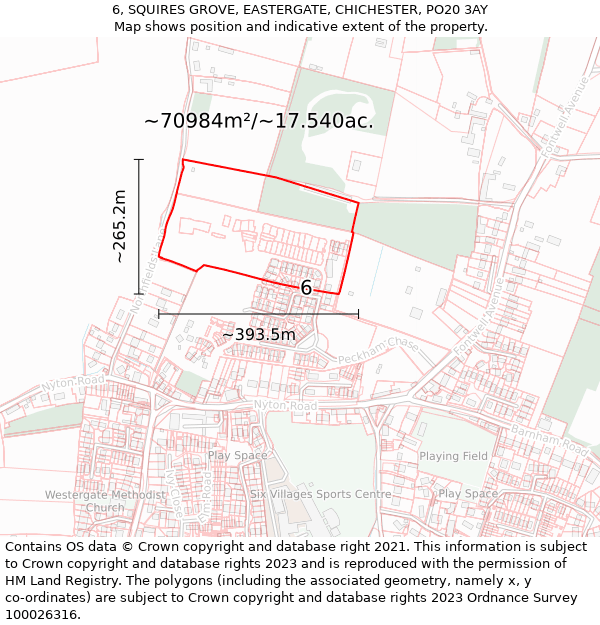 6, SQUIRES GROVE, EASTERGATE, CHICHESTER, PO20 3AY: Plot and title map