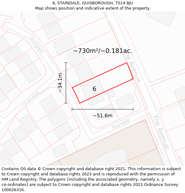 6, STAINDALE, GUISBOROUGH, TS14 8JU: Plot and title map