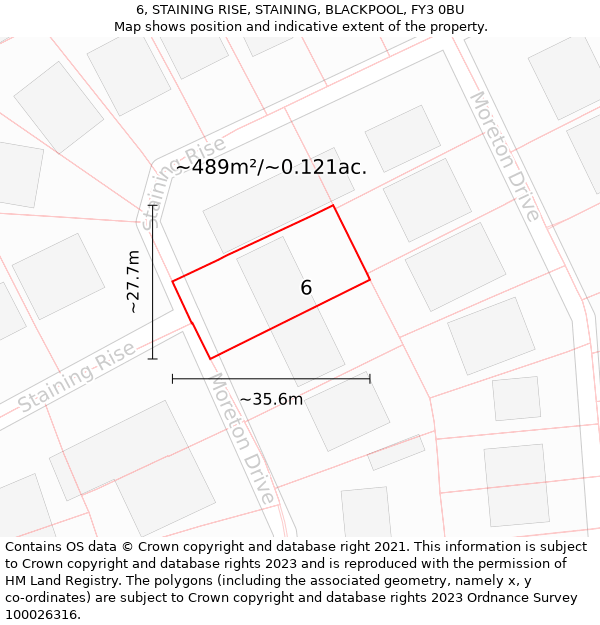 6, STAINING RISE, STAINING, BLACKPOOL, FY3 0BU: Plot and title map