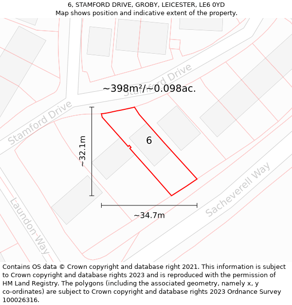 6, STAMFORD DRIVE, GROBY, LEICESTER, LE6 0YD: Plot and title map