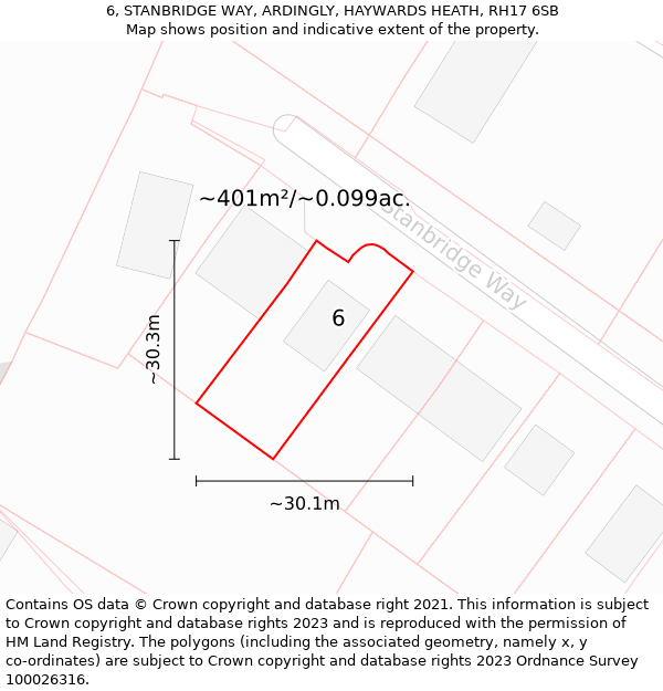 6, STANBRIDGE WAY, ARDINGLY, HAYWARDS HEATH, RH17 6SB: Plot and title map