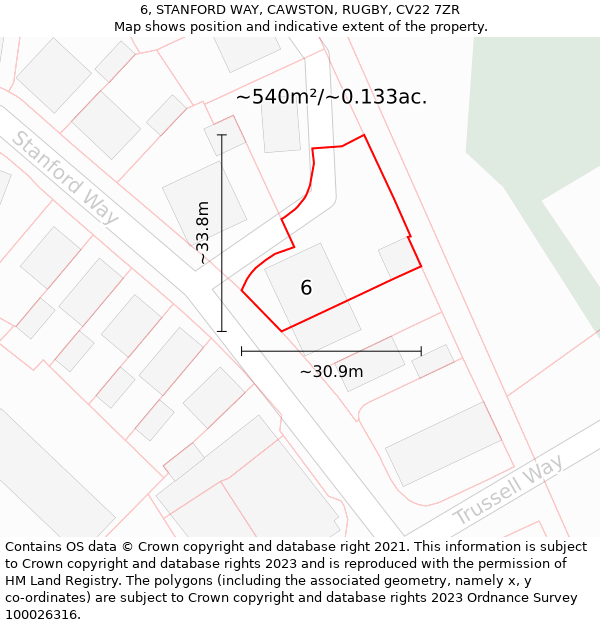 6, STANFORD WAY, CAWSTON, RUGBY, CV22 7ZR: Plot and title map