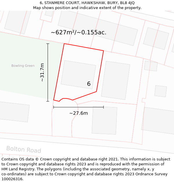 6, STANMERE COURT, HAWKSHAW, BURY, BL8 4JQ: Plot and title map