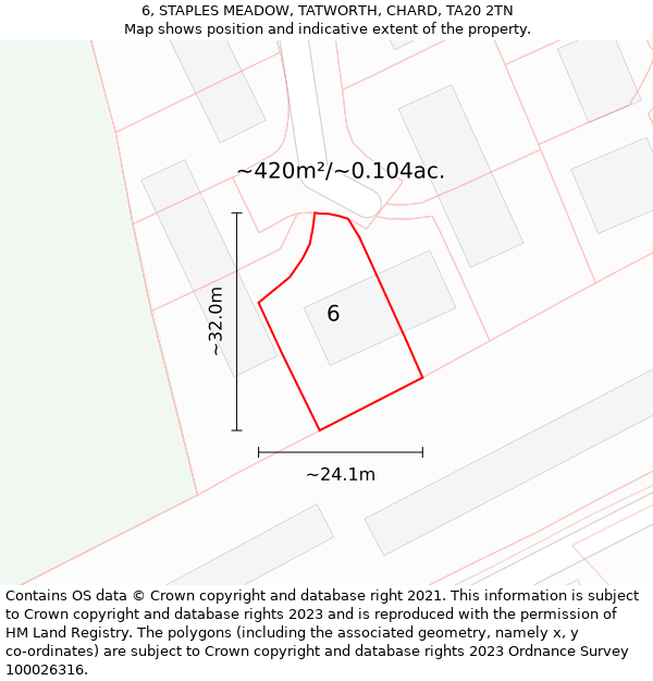 6, STAPLES MEADOW, TATWORTH, CHARD, TA20 2TN: Plot and title map