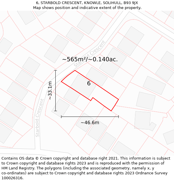 6, STARBOLD CRESCENT, KNOWLE, SOLIHULL, B93 9JX: Plot and title map