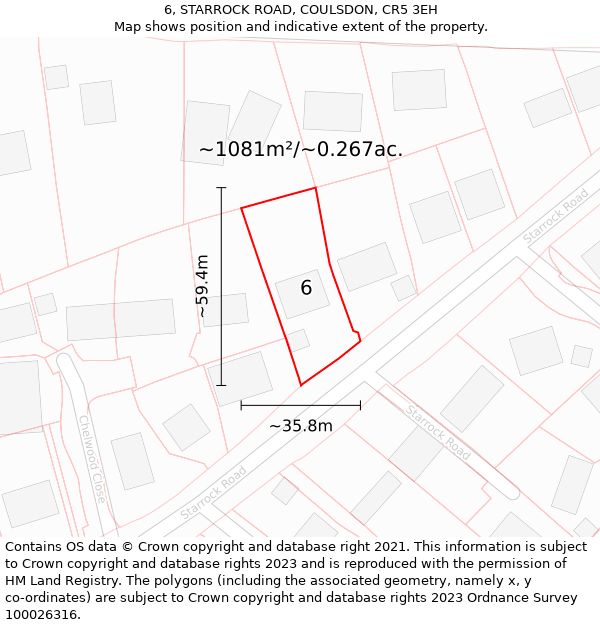 6, STARROCK ROAD, COULSDON, CR5 3EH: Plot and title map