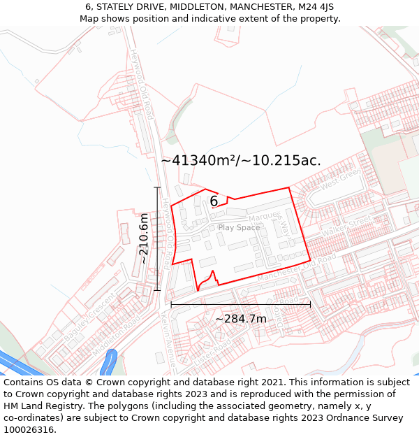 6, STATELY DRIVE, MIDDLETON, MANCHESTER, M24 4JS: Plot and title map