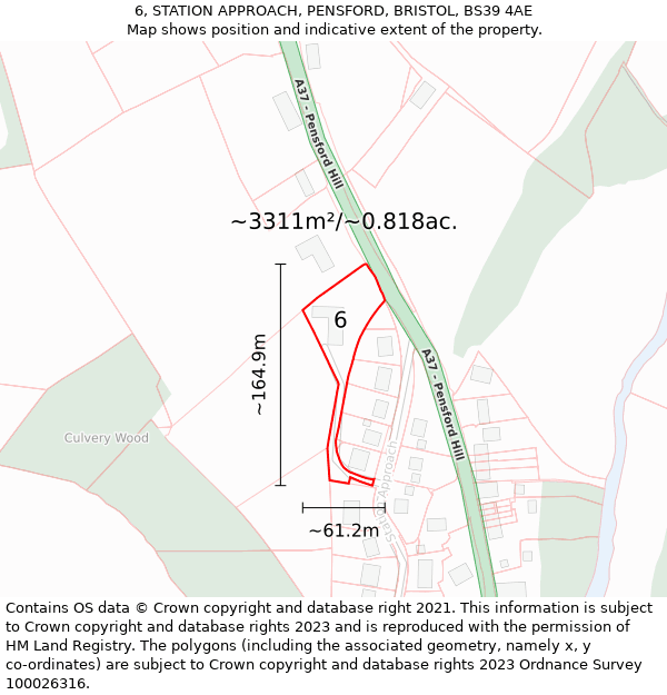 6, STATION APPROACH, PENSFORD, BRISTOL, BS39 4AE: Plot and title map