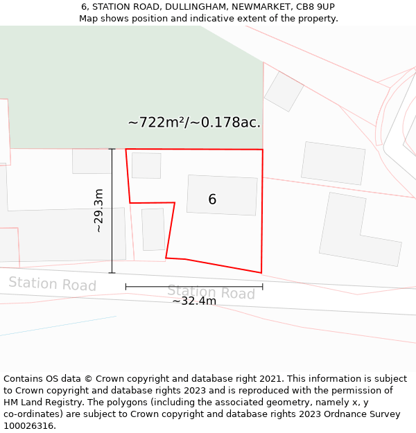 6, STATION ROAD, DULLINGHAM, NEWMARKET, CB8 9UP: Plot and title map