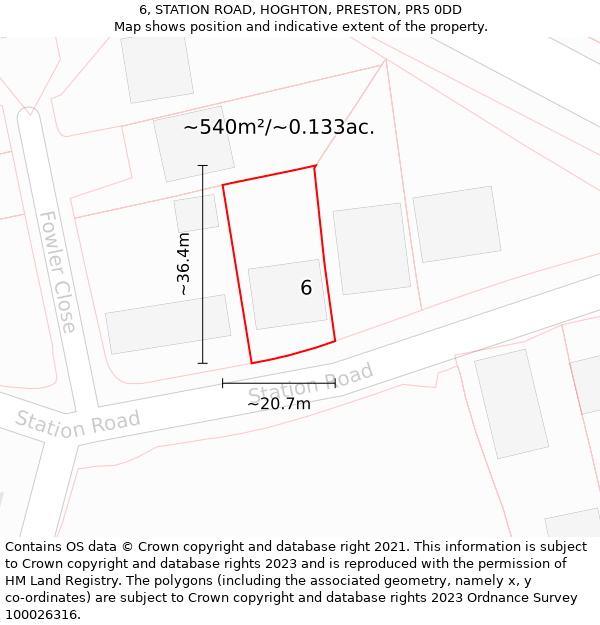 6, STATION ROAD, HOGHTON, PRESTON, PR5 0DD: Plot and title map