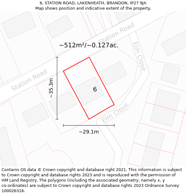 6, STATION ROAD, LAKENHEATH, BRANDON, IP27 9JA: Plot and title map