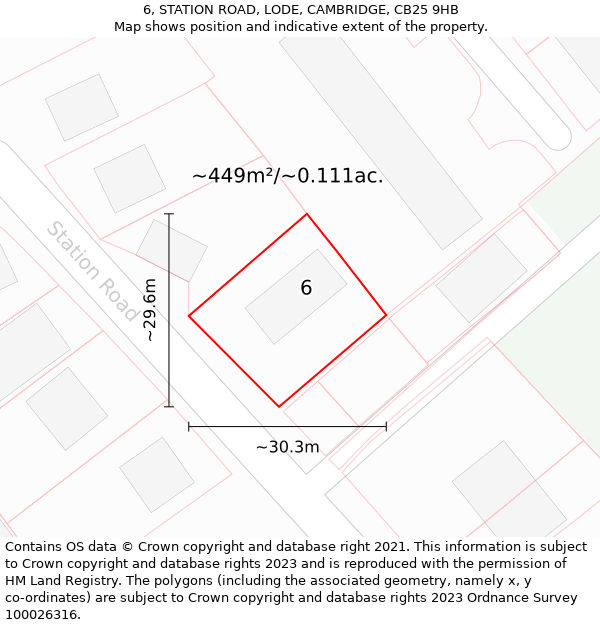 6, STATION ROAD, LODE, CAMBRIDGE, CB25 9HB: Plot and title map