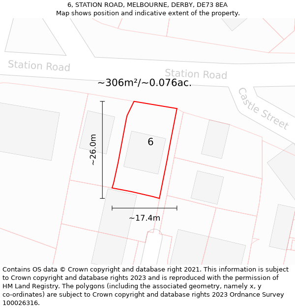 6, STATION ROAD, MELBOURNE, DERBY, DE73 8EA: Plot and title map