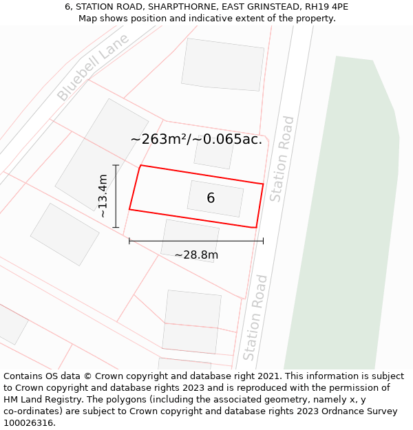 6, STATION ROAD, SHARPTHORNE, EAST GRINSTEAD, RH19 4PE: Plot and title map