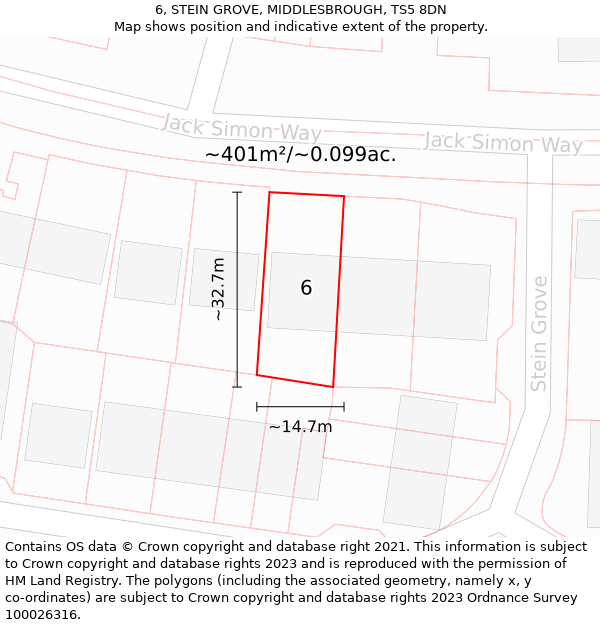 6, STEIN GROVE, MIDDLESBROUGH, TS5 8DN: Plot and title map