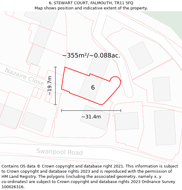 6, STEWART COURT, FALMOUTH, TR11 5FQ: Plot and title map