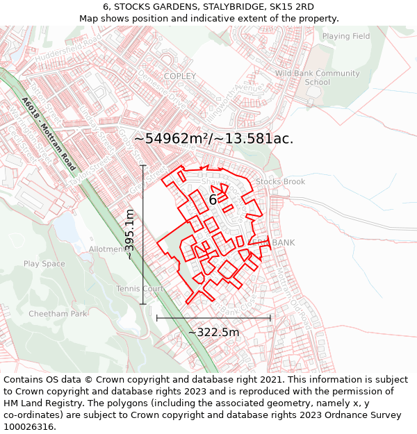 6, STOCKS GARDENS, STALYBRIDGE, SK15 2RD: Plot and title map