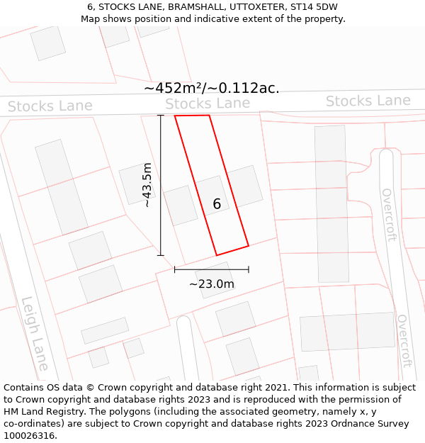 6, STOCKS LANE, BRAMSHALL, UTTOXETER, ST14 5DW: Plot and title map