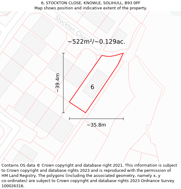 6, STOCKTON CLOSE, KNOWLE, SOLIHULL, B93 0PF: Plot and title map