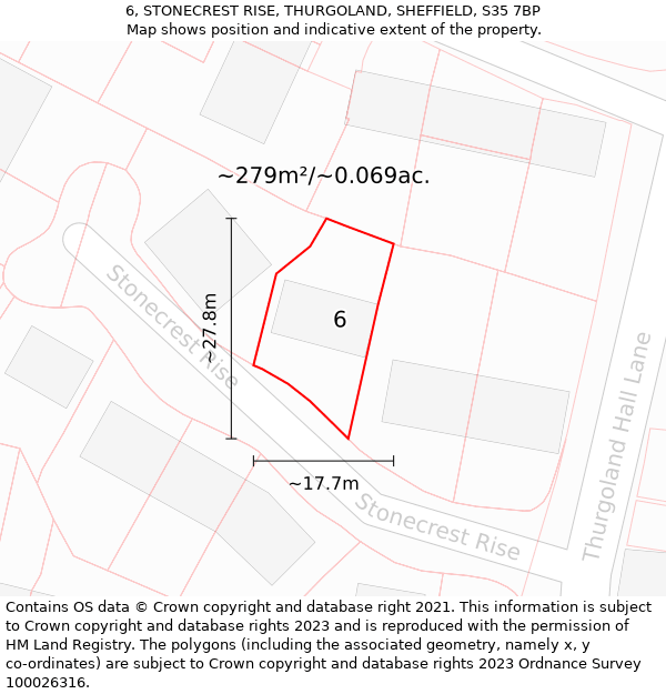 6, STONECREST RISE, THURGOLAND, SHEFFIELD, S35 7BP: Plot and title map