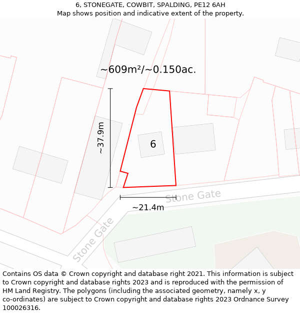 6, STONEGATE, COWBIT, SPALDING, PE12 6AH: Plot and title map