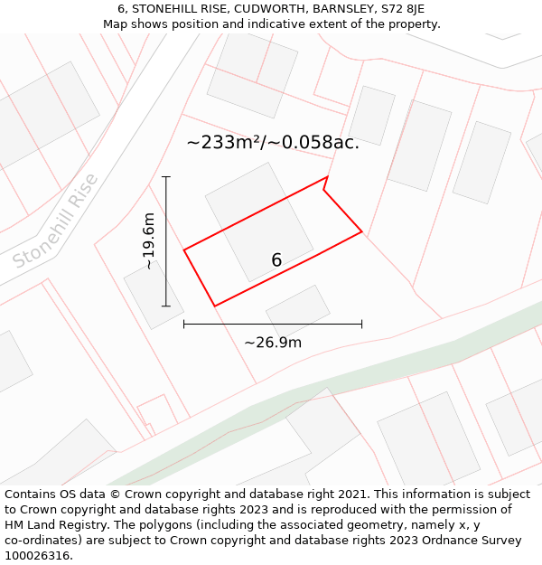 6, STONEHILL RISE, CUDWORTH, BARNSLEY, S72 8JE: Plot and title map