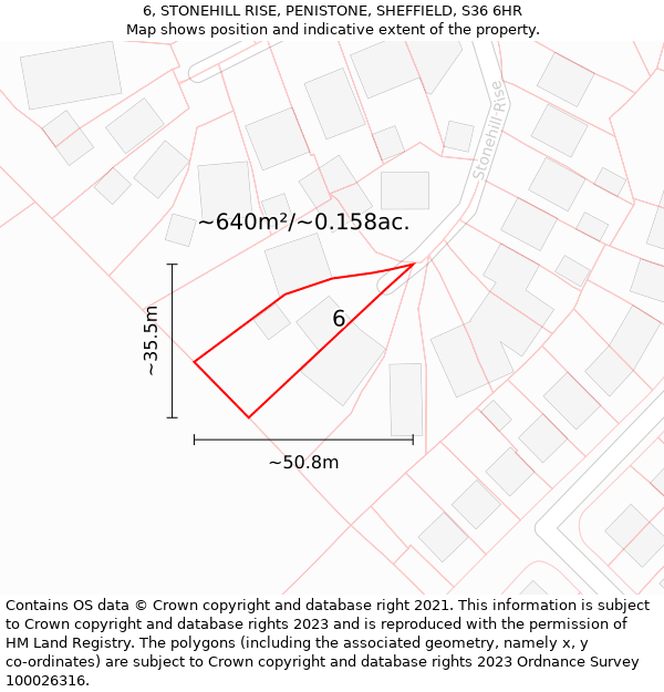 6, STONEHILL RISE, PENISTONE, SHEFFIELD, S36 6HR: Plot and title map