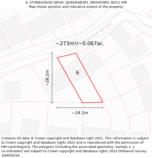 6, STONEHOUSE DRIVE, QUEENSBURY, BRADFORD, BD13 2FB: Plot and title map