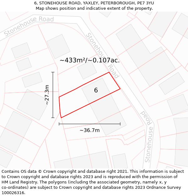 6, STONEHOUSE ROAD, YAXLEY, PETERBOROUGH, PE7 3YU: Plot and title map