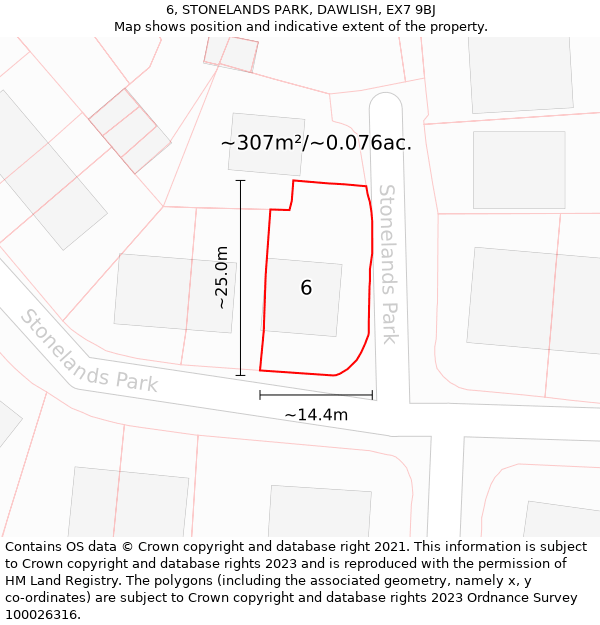 6, STONELANDS PARK, DAWLISH, EX7 9BJ: Plot and title map