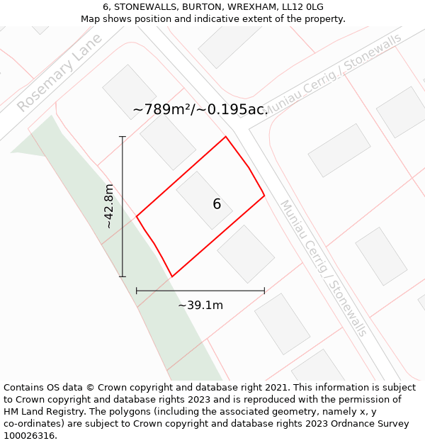 6, STONEWALLS, BURTON, WREXHAM, LL12 0LG: Plot and title map