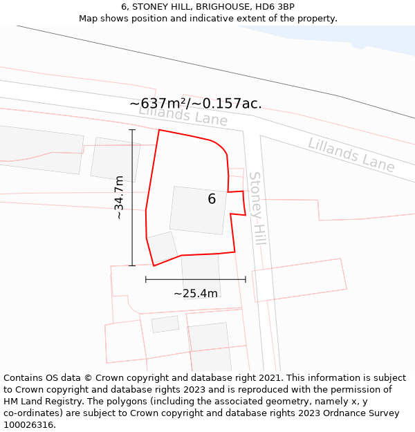 6, STONEY HILL, BRIGHOUSE, HD6 3BP: Plot and title map