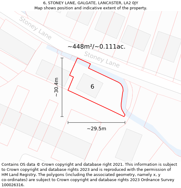 6, STONEY LANE, GALGATE, LANCASTER, LA2 0JY: Plot and title map