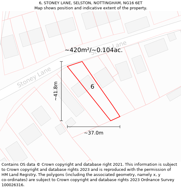 6, STONEY LANE, SELSTON, NOTTINGHAM, NG16 6ET: Plot and title map