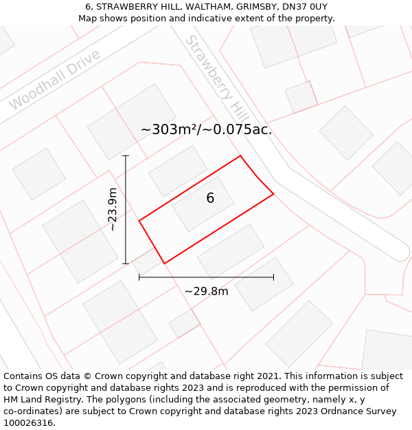 6, STRAWBERRY HILL, WALTHAM, GRIMSBY, DN37 0UY: Plot and title map