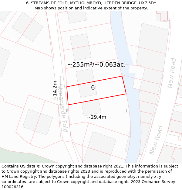 6, STREAMSIDE FOLD, MYTHOLMROYD, HEBDEN BRIDGE, HX7 5DY: Plot and title map