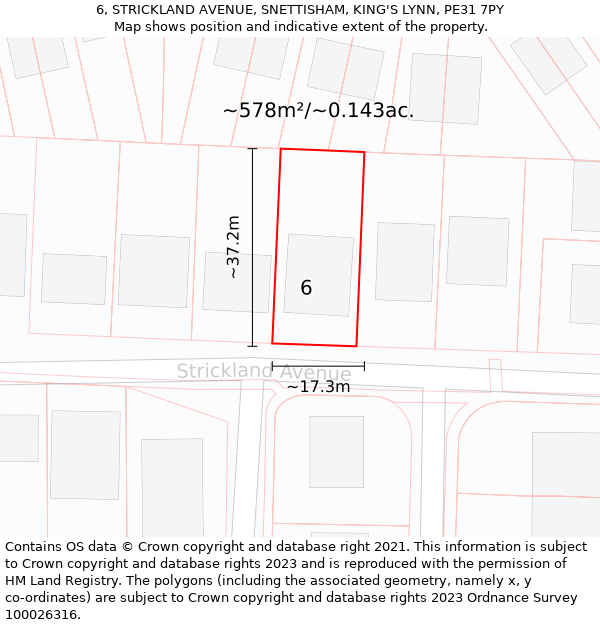 6, STRICKLAND AVENUE, SNETTISHAM, KING'S LYNN, PE31 7PY: Plot and title map