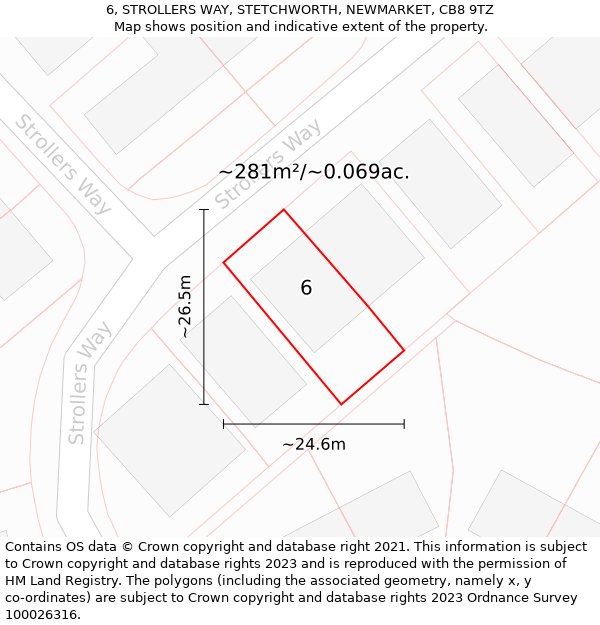 6, STROLLERS WAY, STETCHWORTH, NEWMARKET, CB8 9TZ: Plot and title map