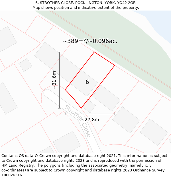 6, STROTHER CLOSE, POCKLINGTON, YORK, YO42 2GR: Plot and title map